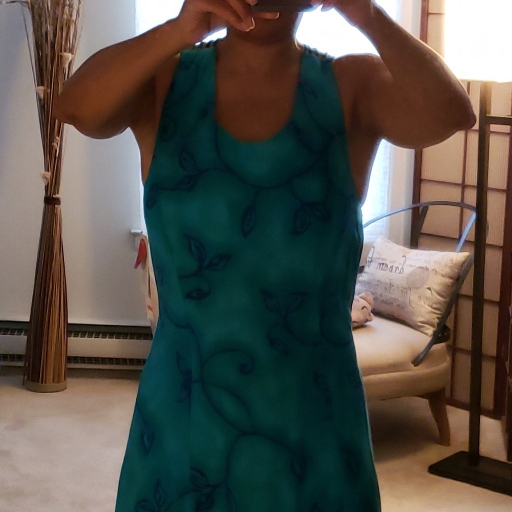 Long Turquoise Floral dress by Dawn Joy (size7-8)